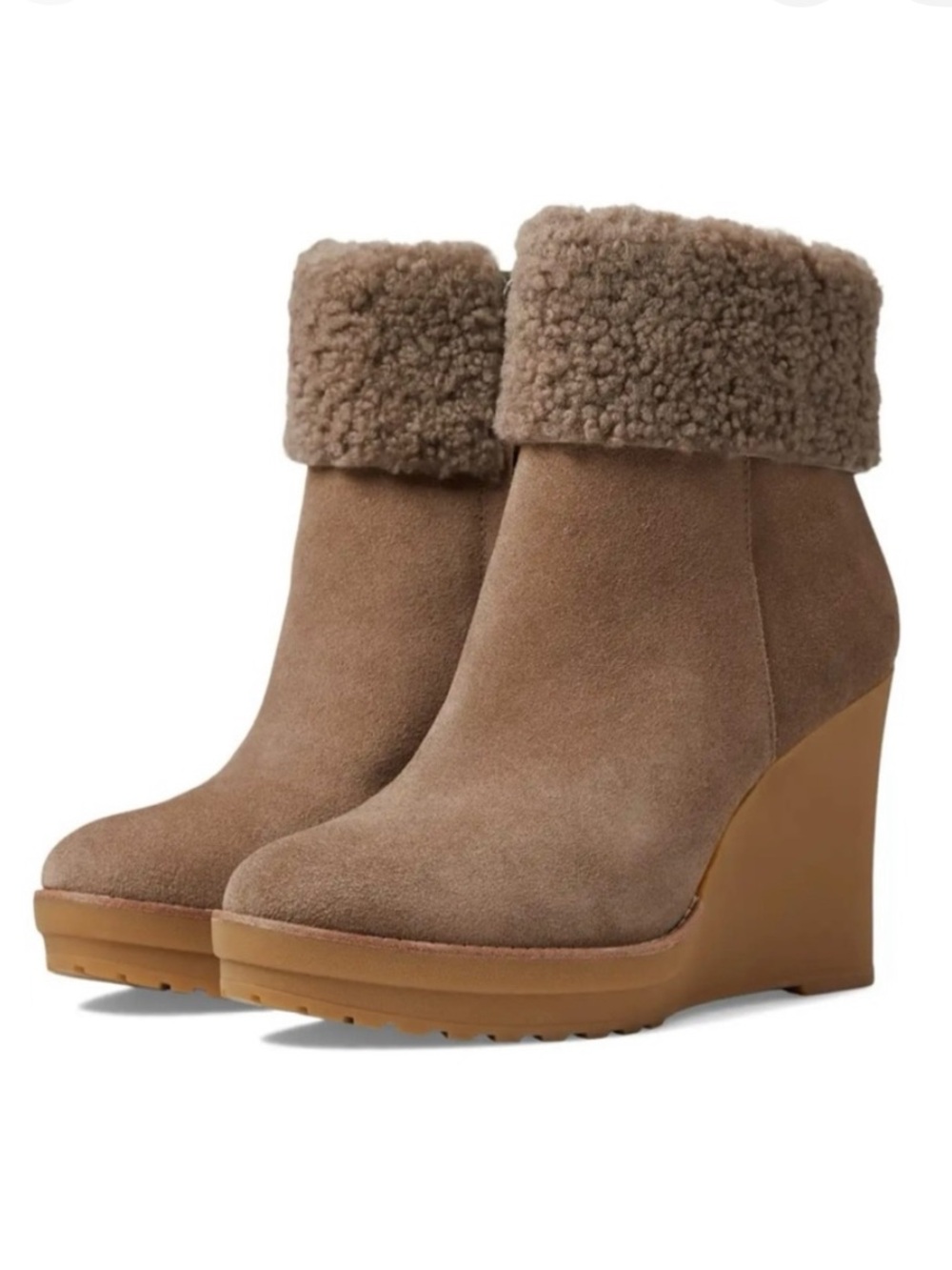 Lauren Ralph Lauren Steph Shearling-Trim Suede Bootie Women’s Size 10 Taupe NWOT
